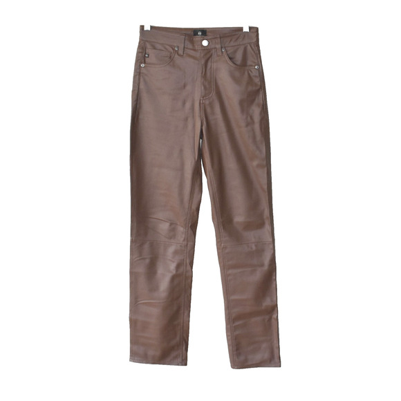 A8 NEW ADRIANO GOLDSCHMIED Brown Vegan Leather High Rise Straight Jeans Size 25 - Picture 1 of 4